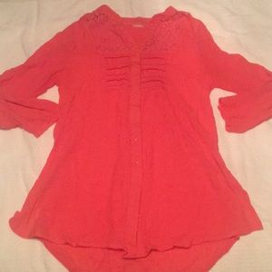 Salmon three-quarter sleeve light white blouse